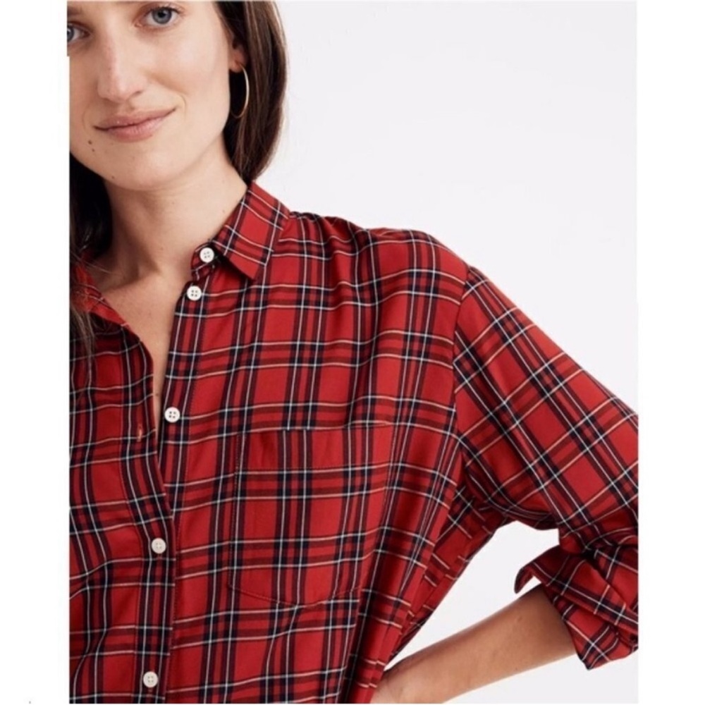 Madewell Red Plaid Button-Up Ex-Boyfriend Shirt XL